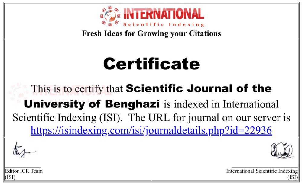فهرسة مجلة جامعة بنغازي العلمية بقاعدة البيانات الدولية International Scientific Indexing (ISI)