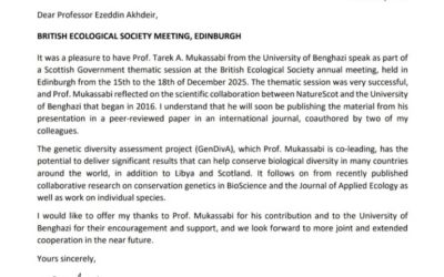 تعاون بحثي رائد بين جامعة بنغازي ومؤسسة NatureScot يلقى صدىً عالمياً في مؤتمر مؤسسة البيئة البريطانية
