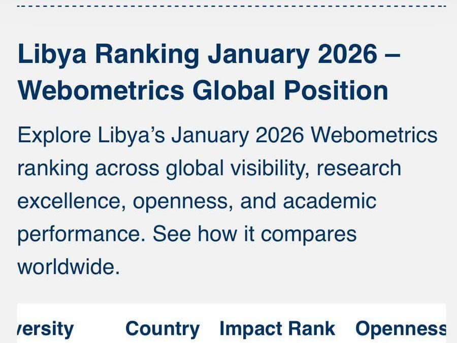 جامعة بنغازي تتصدر الجامعات الليبية في تصنيف Webometrics العالمي – يناير 2026