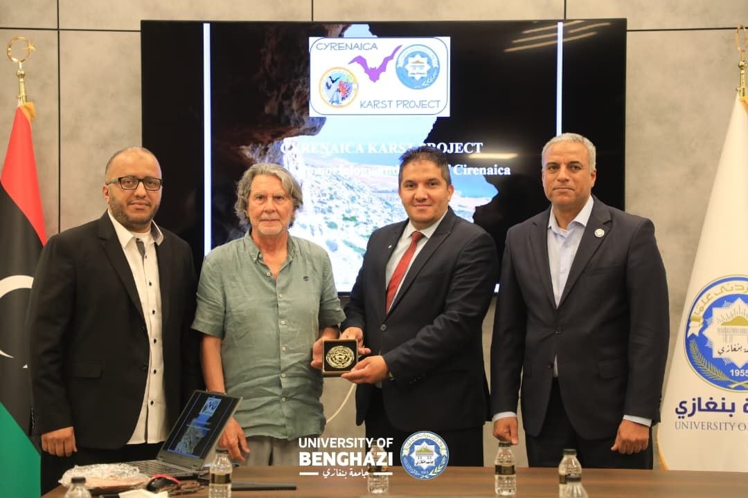 University of Benghazi officials and Italian scientific team during academic cooperation meeting University of Benghazi Vice President for Scientific Affairs meeting with visiting Italian scientific team