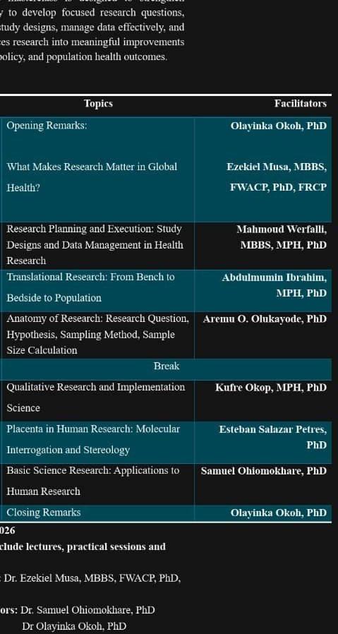 Life Sciences Research Masterclass programme listing Professor Mahmoud Al-Werfalli as a facilitator