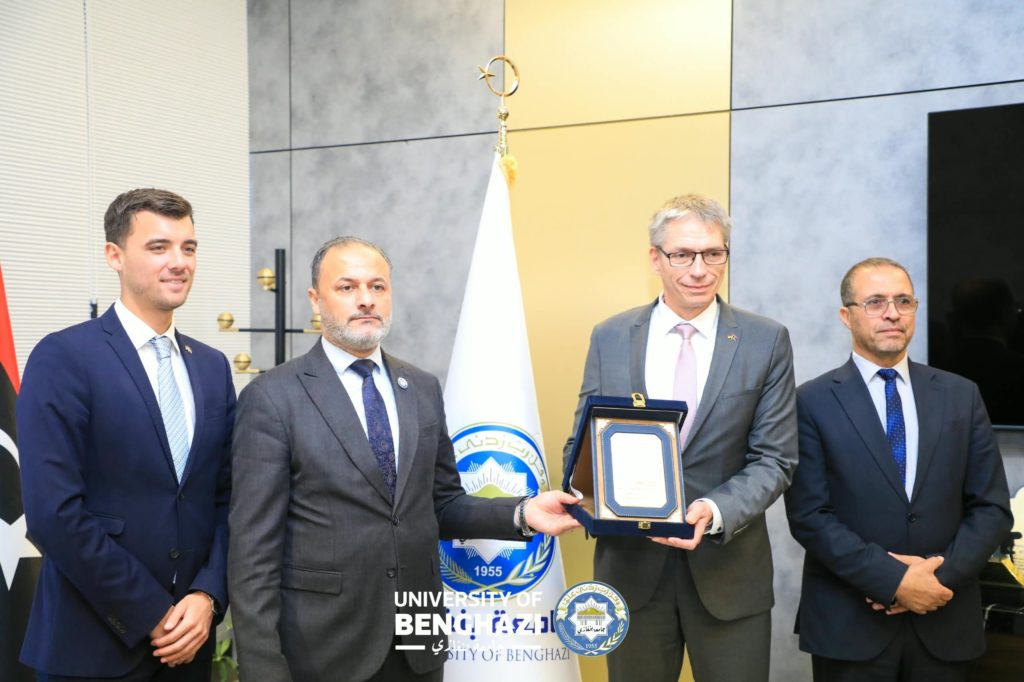 University of Benghazi President Eiz Eldeen Aldressi meeting German Ambassador Arvid Enders