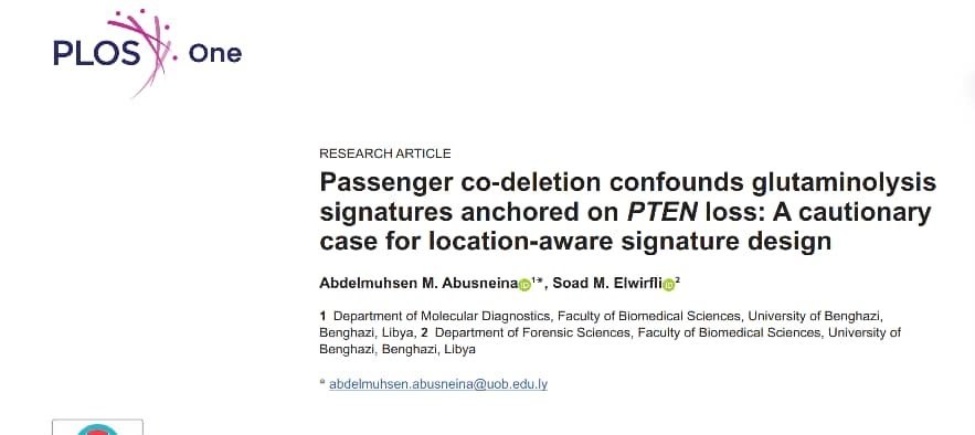 PLOS ONE cancer genomics study by University of Benghazi researchers Abdelmuhsen Abusneina and Soad Elwirfli